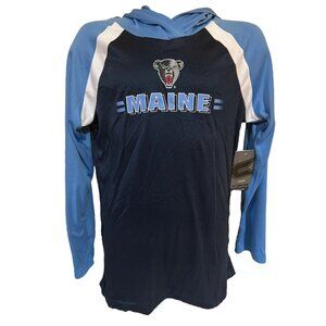 NEW Maine UMO Black Bears Colosseum Athletics Navy Blue Hooded LS Shirt Youth M